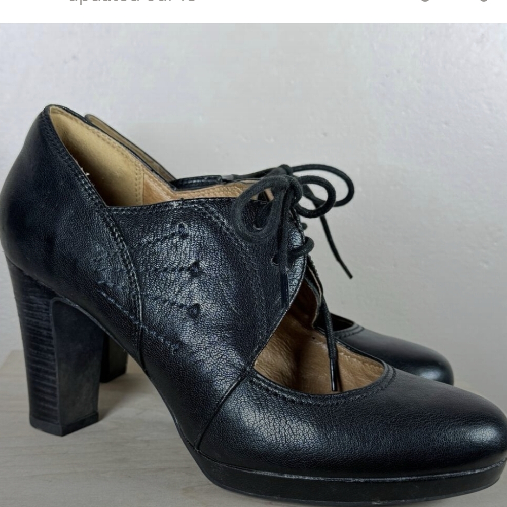 Clarks Black Lace Up Leather Artisan Flyrt Dally Heels 8.5